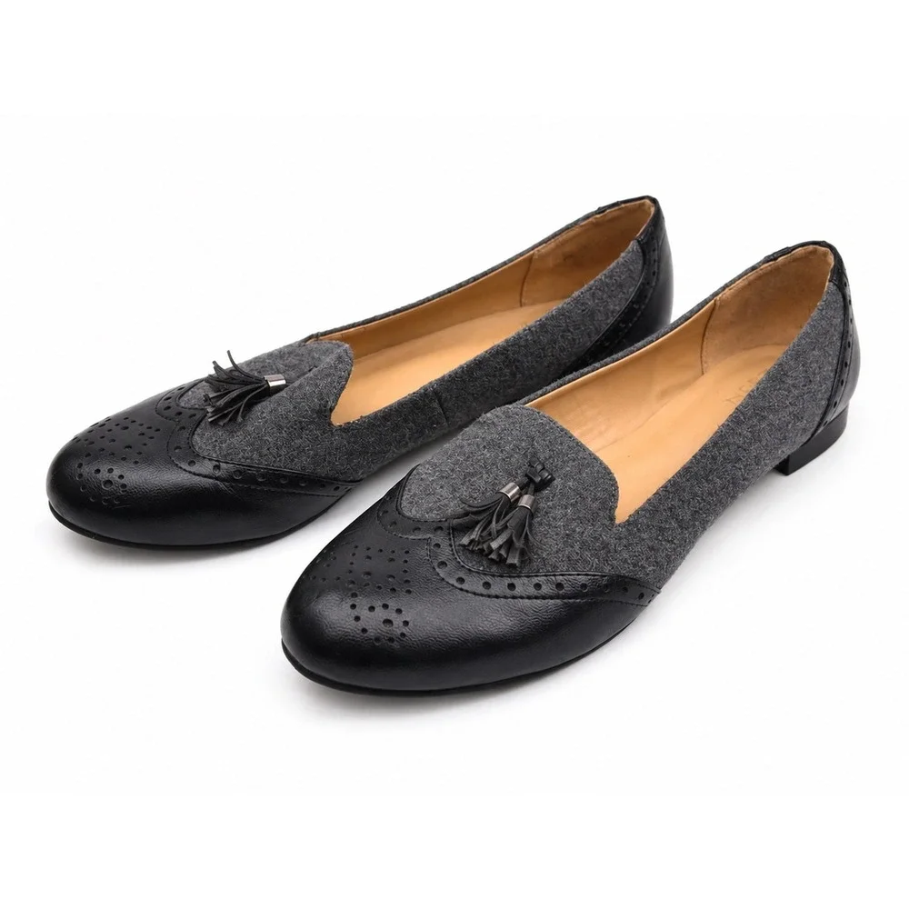 Naturalizer Lorraine Gray Fabric & Leather Tassel Loafers Flats Women's Size 8M